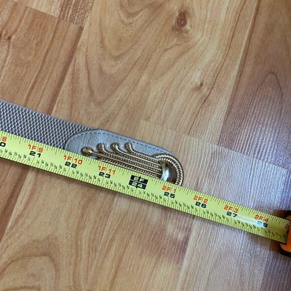 Elastic Stretch Belt Beige/Tan textured with Gold Art Deco inspired hardware - Picture 7 of 8